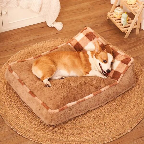 brown chequerboard thick dog pillow bed 1