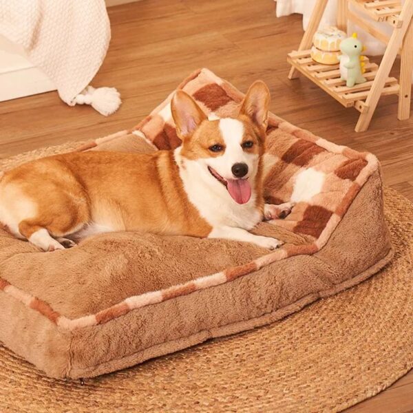 brown chequerboard thick dog pillow bed 2