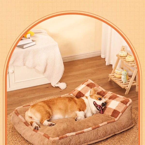 brown chequerboard thick dog pillow bed 6