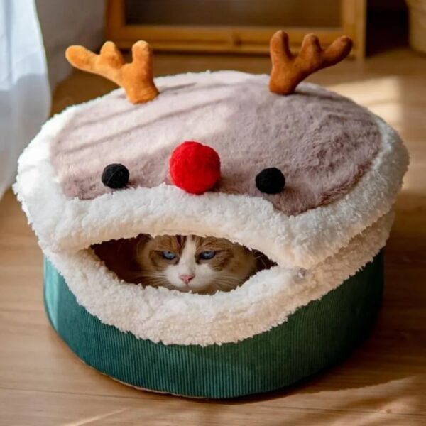 christmas elk enclosed plush cat cave 8