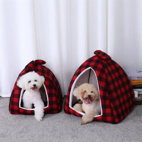 christmas plaid pattern pet house with removable cushion 1