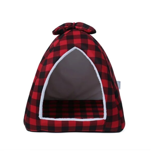christmas plaid pattern pet house with removable cushion 9