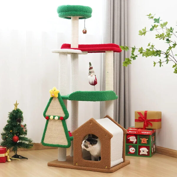 christmas series cat climbing frame with house & scratcher 1
