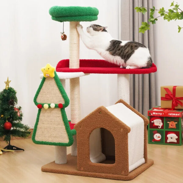 christmas series cat climbing frame with house & scratcher 2