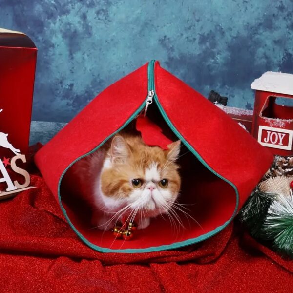christmas zipper design cat sleeping bag with toy 16