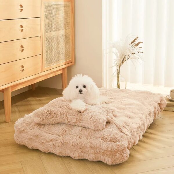 cozy fluffy plush calming dog bed with pillow 1