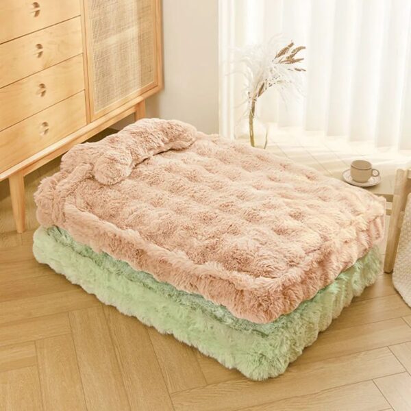 cozy fluffy plush calming dog bed with pillow 6