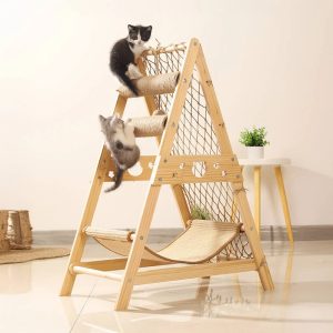 large size wooden cat climbing net frame 11