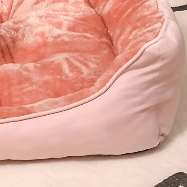 pink ear & bowknot decor warm plush pet bed 3