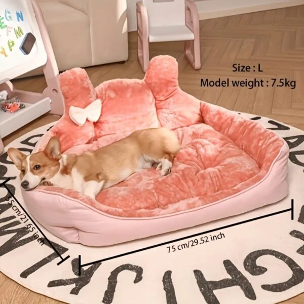 pink ear & bowknot decor warm plush pet bed (size l)