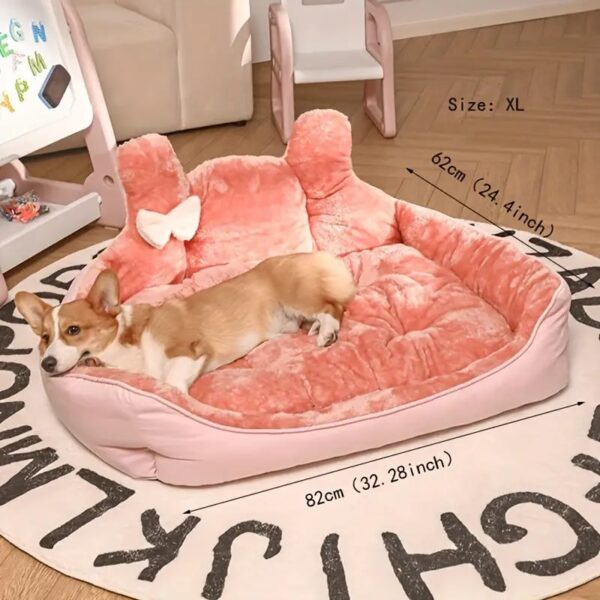 pink ear & bowknot decor warm plush pet bed (size xl)