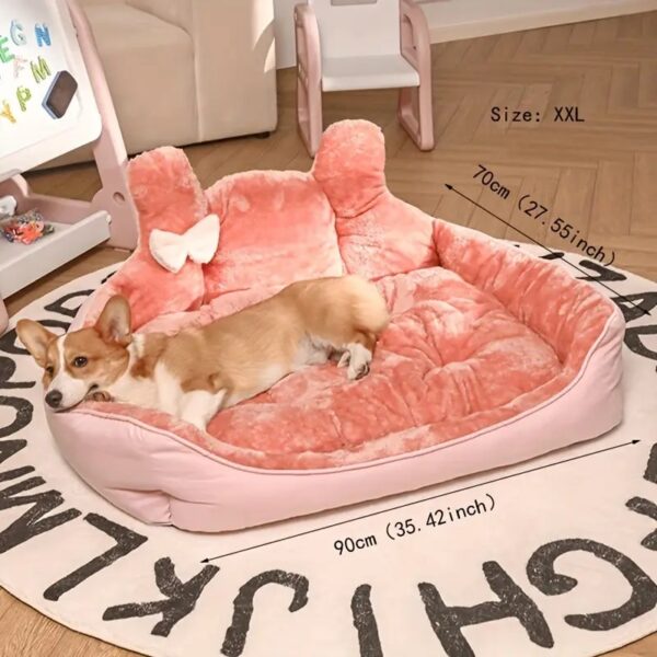 pink ear & bowknot decor warm plush pet bed (size xxl)