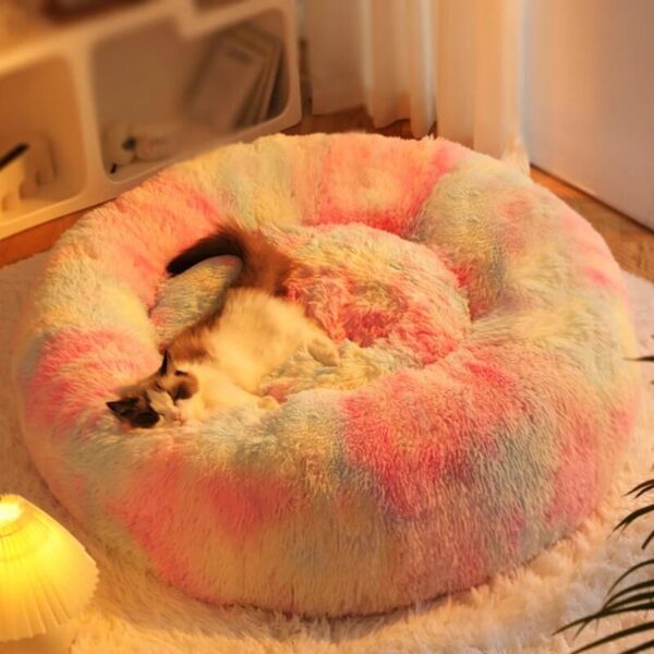 rainbow plush round shape cozy pet bed 12