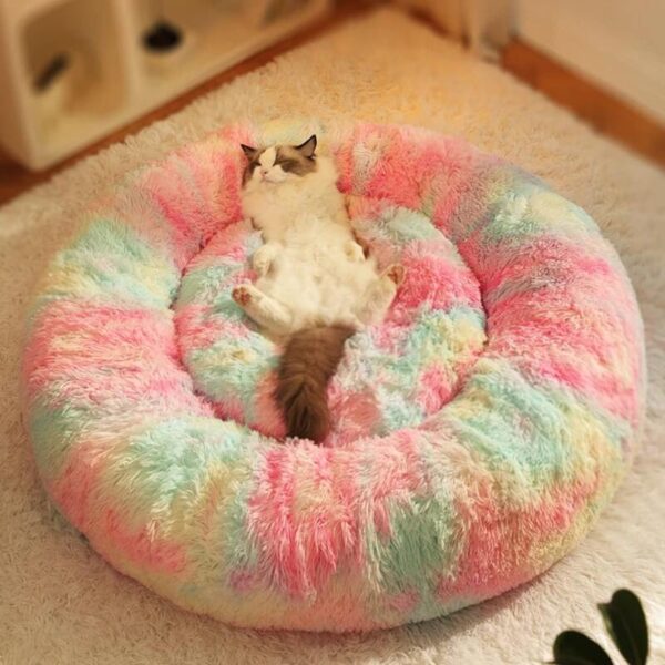 rainbow plush round shape cozy pet bed 13