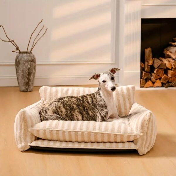trendy striped faux lambswool double layer pet sofa bed 13