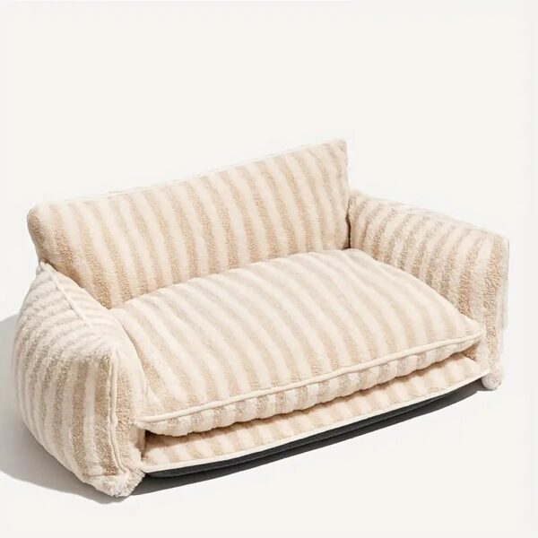 trendy striped faux lambswool double layer pet sofa bed 14