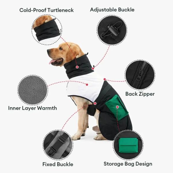 warm turtleneck waterproof adjustable pocket thick dog jacket 200
