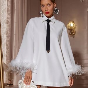 hajar folded collar feather mini dress 11