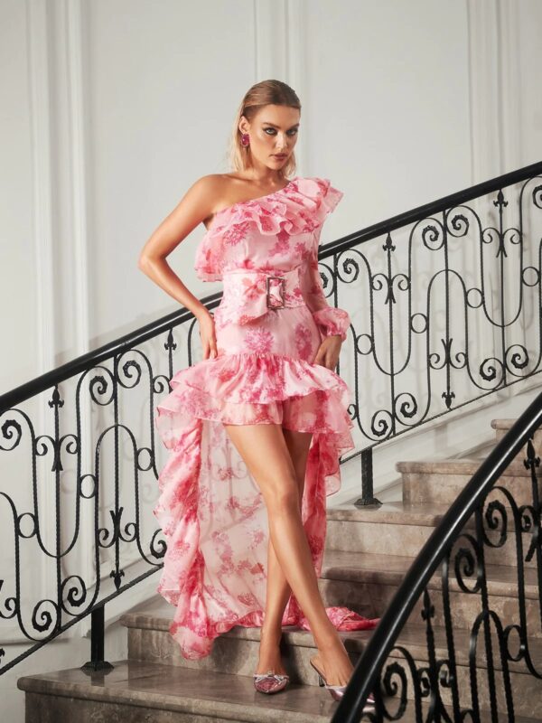 puawai belted ruffle printed dress 3