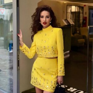shereen yellow crystal embellished set 10000