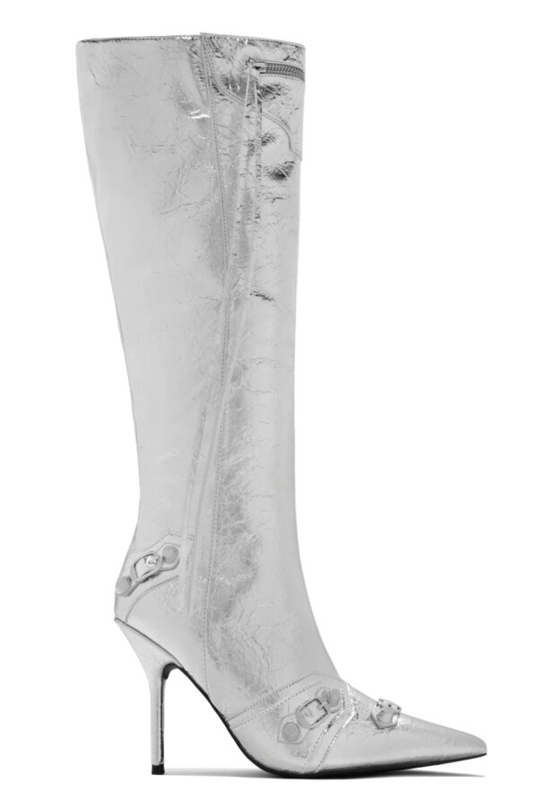 adison knee high boots in silver 2