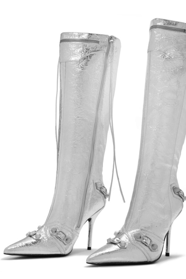 adison knee high boots in silver 5