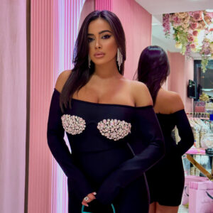 bobbie off shoulder rhinestone bandage dress 1