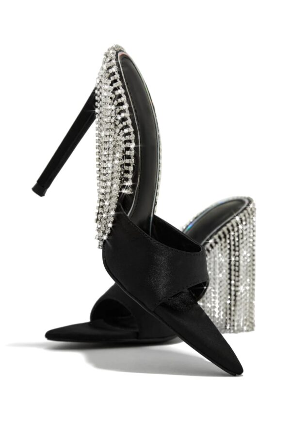 dangle embellished high heel mules in black 2