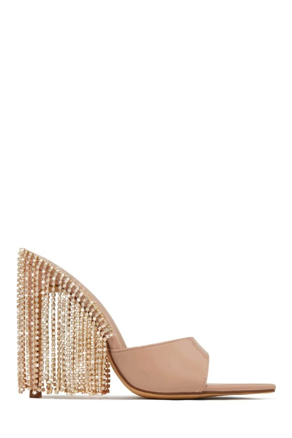 dangle embellished high heel mules in nude 2
