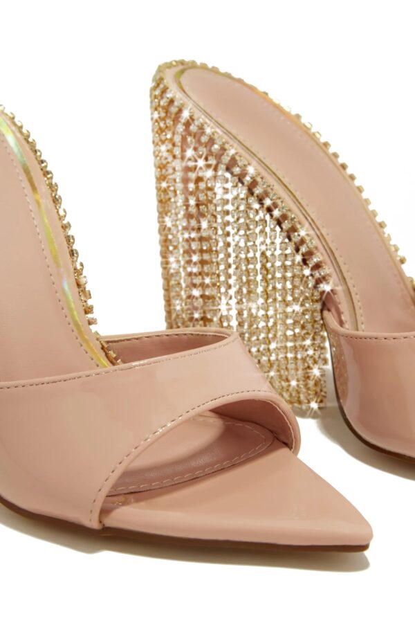 dangle embellished high heel mules in nude 3