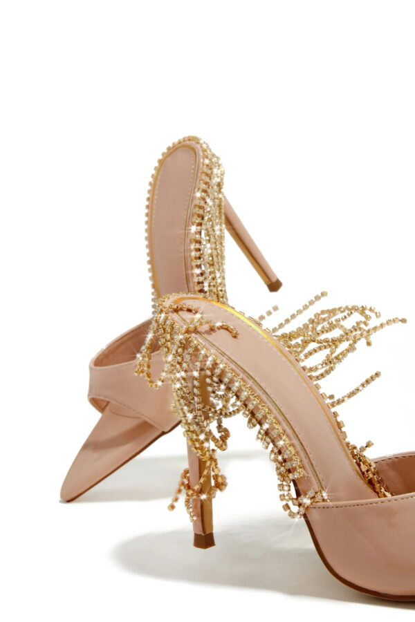 dangle embellished high heel mules in nude 5