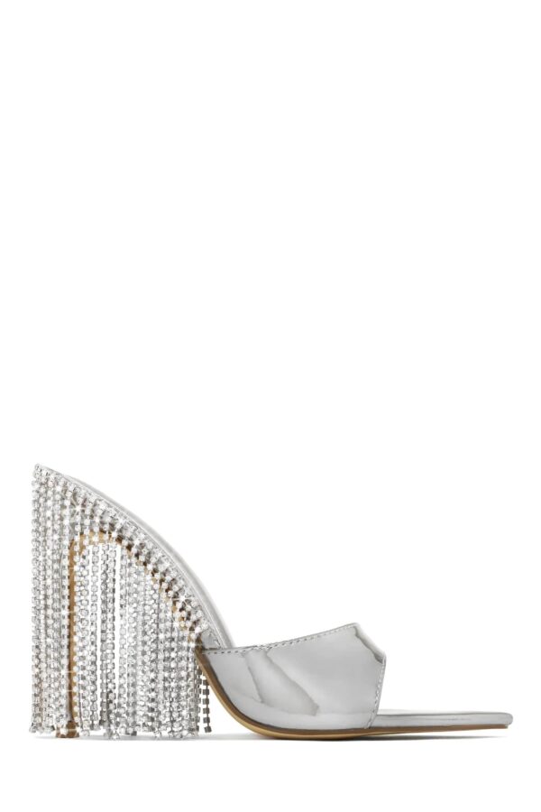 dangle embellished high heel mules in silver 3