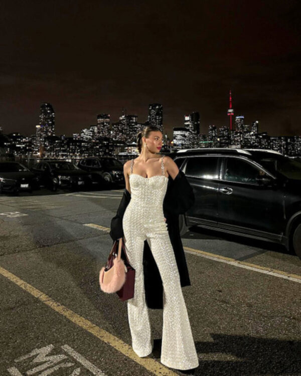 davian spaghetti sequin belted jumpsuit in white 18