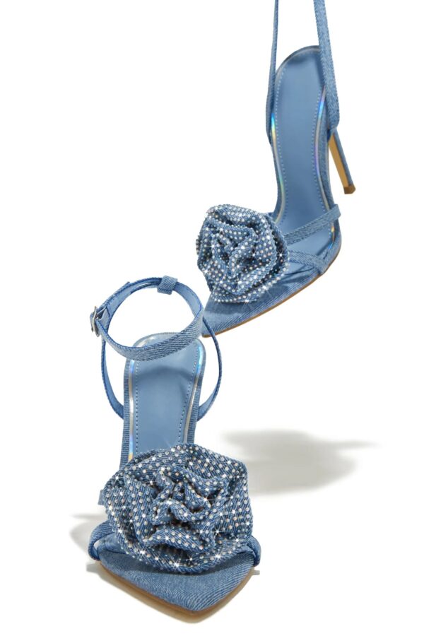 embellished rose high heels – denim 3