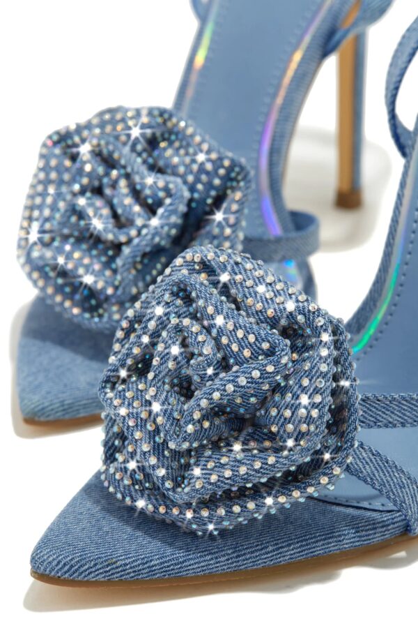 embellished rose high heels – denim 4