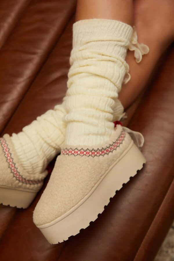 faux sherpa slip on platforms ivory 2