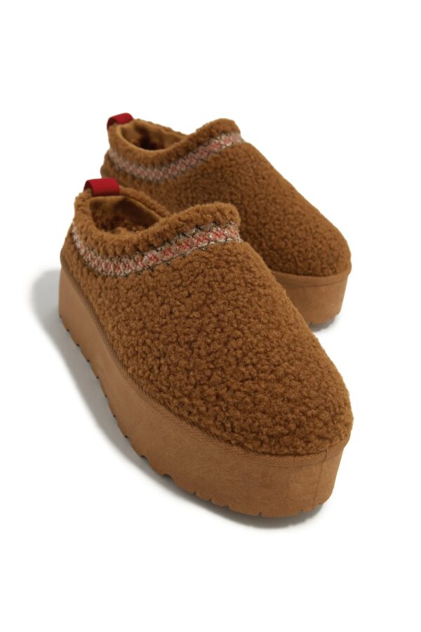 faux sherpa slip on platforms – chestnut 3