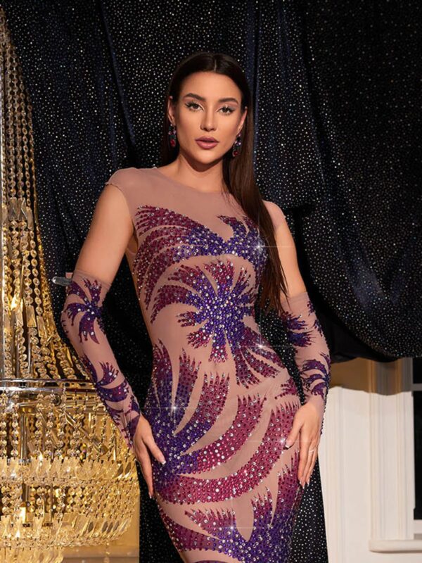 nica printed rhinestone mesh maxi dress 5