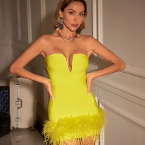 veer strapless feather bandage dress in yellow 11 veer strapless feather bandage dress in yellow 11