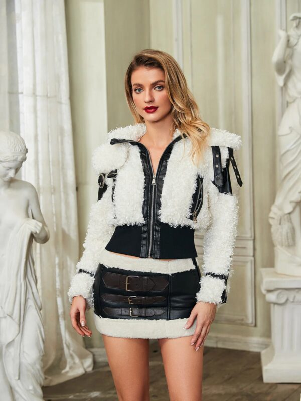 atalanta faux fur patchwork leather skirt set 4