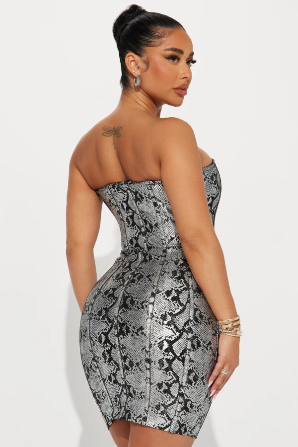 azura print mini tube bandage dress in silver 12