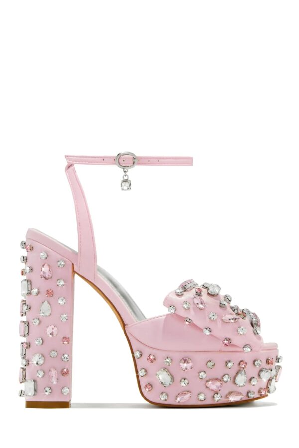 embellished platform block high heels in pink 2