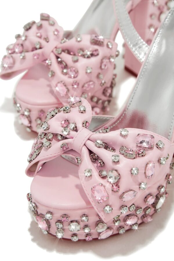 embellished platform block high heels in pink 3