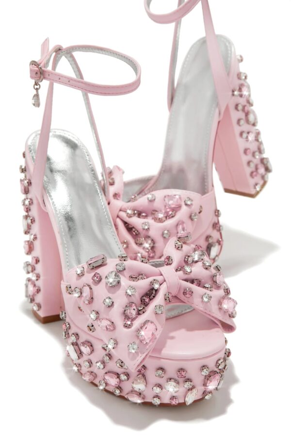 embellished platform block high heels in pink 4