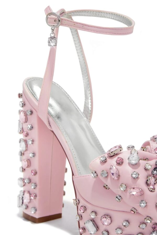 embellished platform block high heels in pink 5