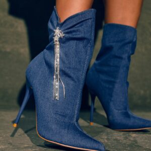 embellished pointed toe bootie in denim 11