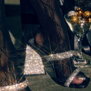 embellished triangle block heel mules in black 1