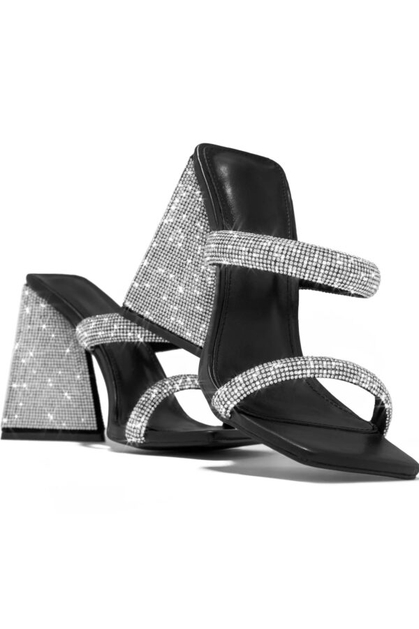 embellished triangle block heel mules in black 3