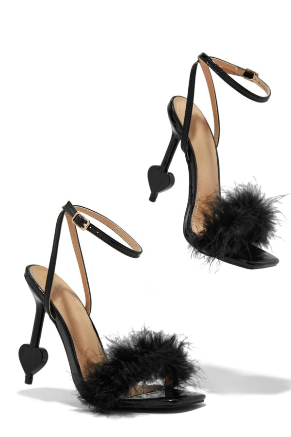 faux fur high heels in black 14
