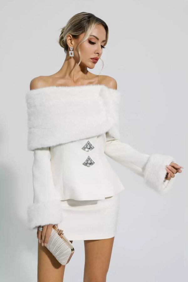 irene white furry coat set 4